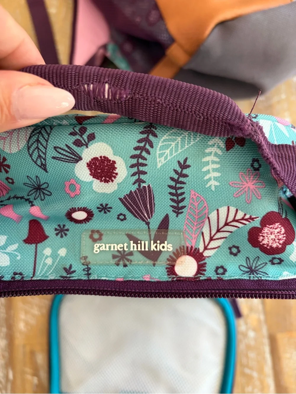 Garnet Hill Teal Floral Kids Backpack and lunchbox